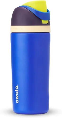 Vista 5 de Owala Kids FreeSip - Botellas de agua aisladas de acero inoxidable de 16 onzas con popote, sin BPA, cítricos azules y esfera celeste