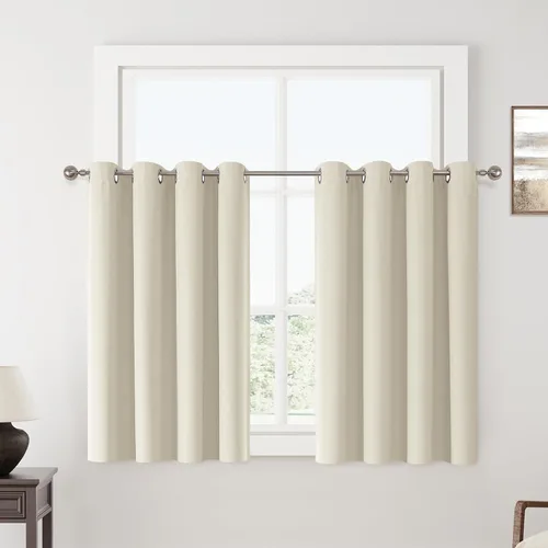 Vista 111 de ChrisDowa Cortinas 100% Opacas de Abedul Sólido de 45 Pulgadas de Largo, 2 Paneles para Dormitorio y Sala de Estar, Estilo Granja Oscurecedoras