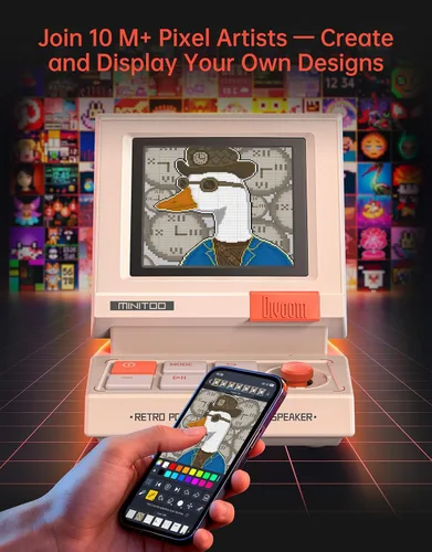 Vista 11 de Divoom MiniToo Retro Altavoz de Computadora de Estilo PC, Pantalla de Pixeles Inteligente con Caras Personalizadas, Bluetooth y Audio USB, Reloj
