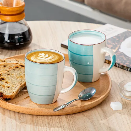 Vista 7 de Vancasso Bonita Juego de 6 Tazas de Café de 12 Oz, Tazas de Cerámica para Cappuccino, Café con Leche, Té, Cacao, Colores Frescos