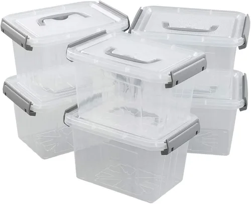 Vista 3 de Contenedor de almacenamiento transparente pequeño de 3.5 cuartos de galón, contenedor de plástico con asa, 6 paquetes