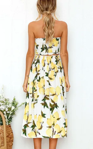Vista 7 de Angashion - Traje de 2 piezas con camiseta corta y falda larga, diseño floral