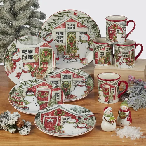 Vista 7 de Certified International Snowman's Farmhouse - Juego de vajilla de 16 piezas, servicio para 4