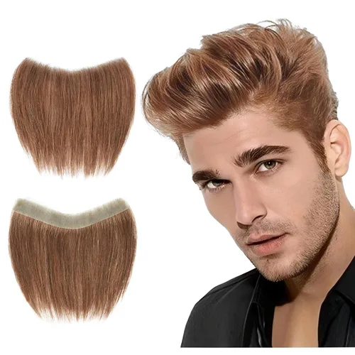 Vista 24 de Extensión frontal de cabello rubio claro para hombres, extensión de cabello lacio con pérdida de línea de cabello humano con cinta adhesiva