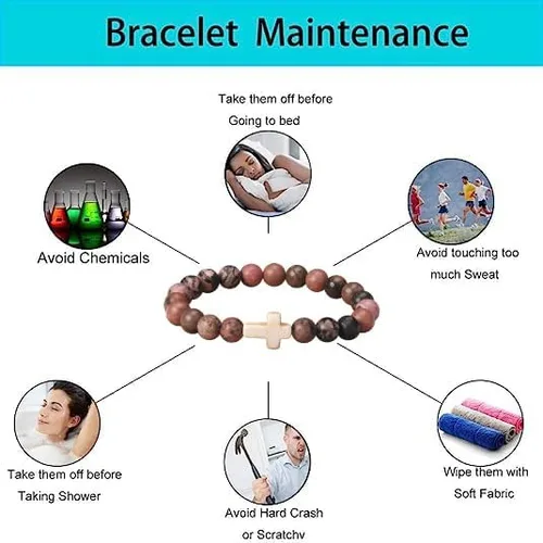 Vista 6 de JoycuFF Christian Bracelets for Women Cross Bracelets for Religious Women Girls Easter Catholic Natural Stone Bracelets Christian Jewelry Faith