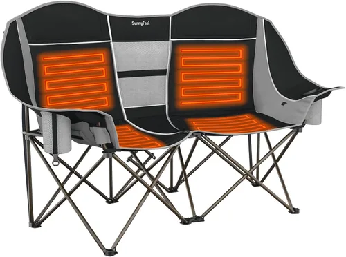 Vista 17 de SUNNYFEEL Silla de Camping Doblada Doble, Silla Loveseat Sobredimensionada, Silla de Césped Portátil/Plegable Resistente con Almacenamiento