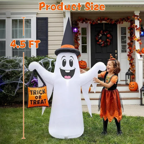 Vista 4 de 4.5 FT Halloween Inflatable Ghost Outdoor Decoration with Magic Hat