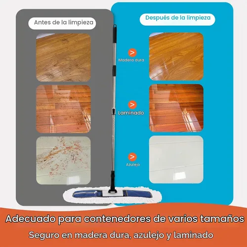 Vista 5 de CLEANHOME Trapeador de polvo comercial resistente de 24 pulgadas para suelos de madera dura y áreas grandes, con 2 almohadillas de microfibra, mango