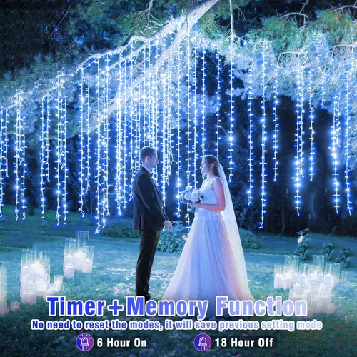 Vista 6 de Guirnalda de luces navideñas con 100 LEDs, tira de 33 pies, 8 modos, conectable, impermeable, parpadeante, con temporizador y memoria, para Azul