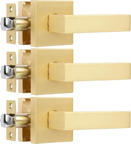 Vista 22 de Paquete de 1 perilla de puerta dorada de privacidad, perilla cuadrada de latón para baño, manija de puerta dorada interior bloqueada