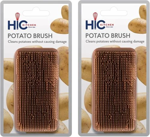 Vista 6 de HIC Kitchen Cepillo de patatas y limpiador de verduras, cerdas de doble textura, juego de 2