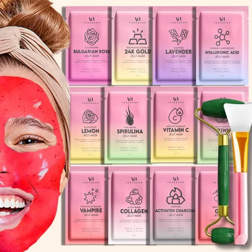 Vista 11 de VogueNow Mascarilla facial de gelatina para tratamientos faciales – Máscara de gelatina hidratante, iluminadora y nutritiva de oro de 24 quilates