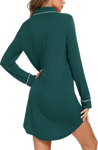 Vista 57 de Samring Camisón de pijama para mujer, manga corta/larga, con botones, camisón para dormir, camisón para novio, talla XXL