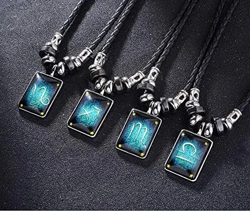 Vista 7 de Juego de 2 pulseras y collar del zodiaco para hombres, joyería de signo del zodiaco, constelaciones de cuero, pulsera del zodiaco para hombres