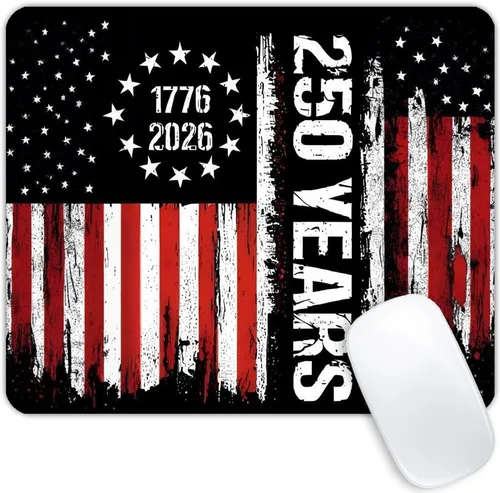 Vista 13 de Alfombrilla de mouse personalizada con la bandera estadounidense vintage 1776, base de goma antideslizante, para computadoras, laptop, oficina