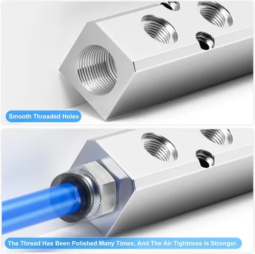 Vista 6 de TAILONZ PNEUMATIC Bloque de aluminio de derivación de 2 vías plateado, distribuidor de aire de distribución de aire de conducto neumático