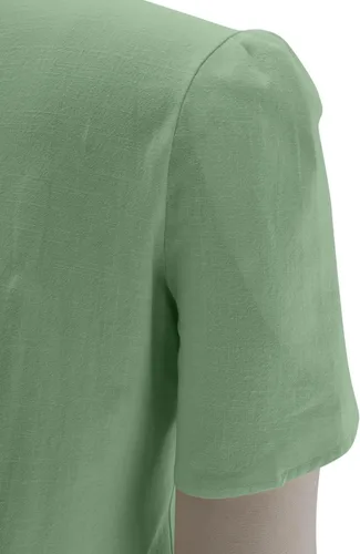 Vista 6 de Camisetas de verano para mujer, de manga corta, pétalos, de lino, con bolsillo, casual, con botones, blusas básicas
