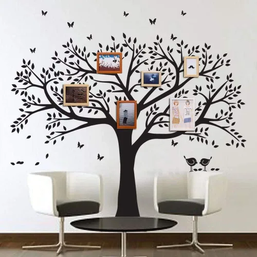 Vista 4 de Calcomanías de pared de árbol genealógico gigante, calcomanías de pájaro, calcomanías de ramas para pared de sala de estar, guardería, decoración