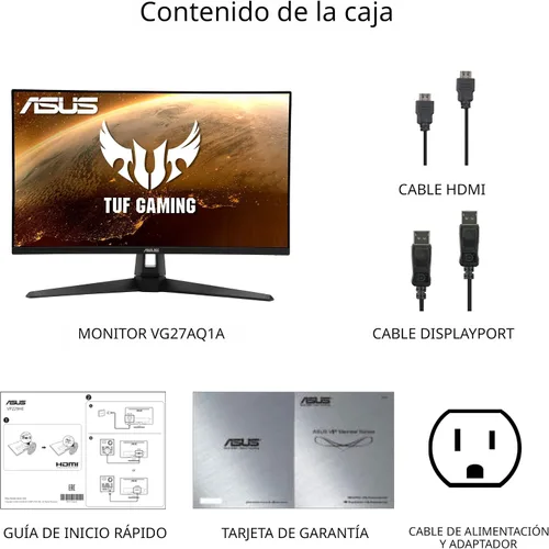 Vista 7 de ASUS TUF GAMING 27 "2K HDR Monitor (VG27AQ1A) - WQHD (2560 x 1440), IPS, 170Hz (soportes 144Hz), 1MS, desenfoque de movimiento extremo, altavoz