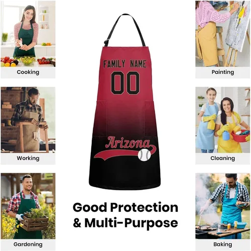 Vista 4 de Delantal personalizado con nombres y números personalizados, regalo para mamá y esposa, fanáticos, mujeres, cocina de cocina