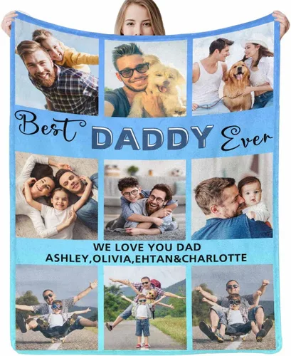 Vista 25 de Manta personalizada para papá abuelo, regalo de manta personalizada para el día del padre, manta personalizada con foto para papá, regalo
