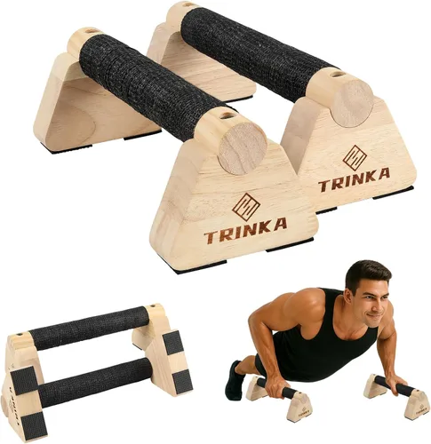 Vista 9 de Barras de levantamiento de paraletas de madera, 2 barras de calistenia de madera con base antideslizante, asas de flexión para gimnasio en el piso