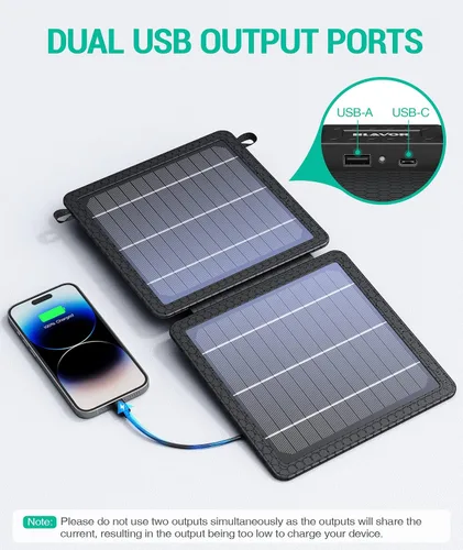 Vista 3 de BLAVOR Cargador solar portátil de 10 W (5 V/2 A máximo), pequeño panel solar plegable con salidas USB-C USB-A compatibles con tableta de teléfono