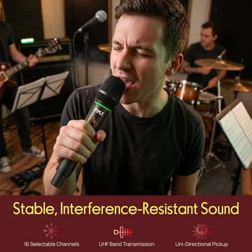 Vista 2 de Pyle Sistema de micrófono USB profesional, micrófono portátil dinámico de 16 canales con sonido claro de largo alcance, micrófono inalámbrico
