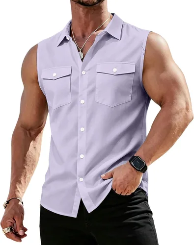 Vista 13 de RTRDE Mens Sleeveless Button Down Shirts Lightweight Casual Summer Beach Dress Tank Top, S-3XL