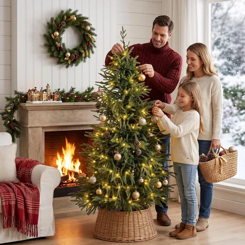 Vista 6 de 2Pack 5FT Pre-Lit Artificial Norfolk Pine Christmas Tree – Realistic Potted Tree, 180 Warm White LED Lights, Potted Faux Norfolk Pine Christmas Tree