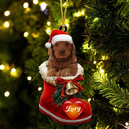 Vista 6 de Adorno de Navidad de perro afgano en bota de Papá Noel, adorno de nombre de perro personalizado, regalo para amante de los perros, decoración