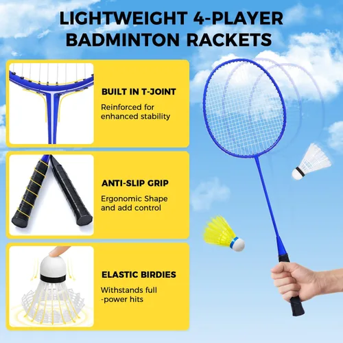 Vista 5 de BAGAIL Juego de red de bádminton para exteriores con sistema de cabrestante anti-hundimiento, tamaño oficial de 20 pies x 5 pies, 4 raquetas, 3