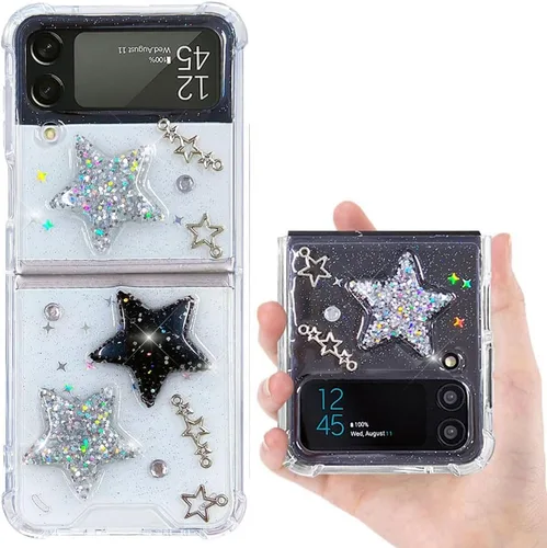 Vista 12 de Funda para Samsung Galaxy Z Flip 3 con purpurina, bonita funda transparente con diseño, brillante, reflectante, con destellos, cubierta de teléfono