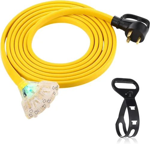 Vista 10 de Tellegloww Cable generador plano para RV NEMA TT-30p a 3X 5-20R/5-15R de 10 Negro