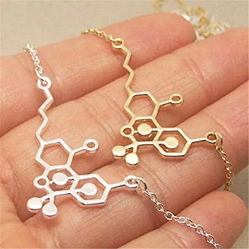 Vista 3 de WLL THC - Collar de molécula de marihuana de cannabis, joyería química friki para mujer