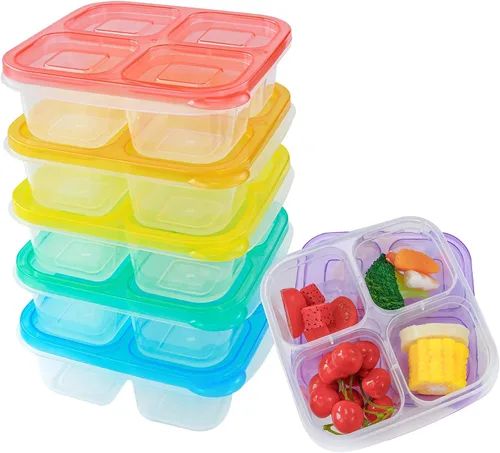 Vista 5 de Finorder Paquete de 3 recipientes de comida con 4 compartimentos para niños y adultos, contenedores reutilizables para almuerzos para escuela