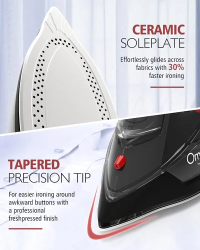 Vista 7 de OMAIGA - Plancha inalámbrica para ropa, plancha de vapor de 1500W con calentamiento rápido, suela de cerámica, apagado automático, autolimpieza