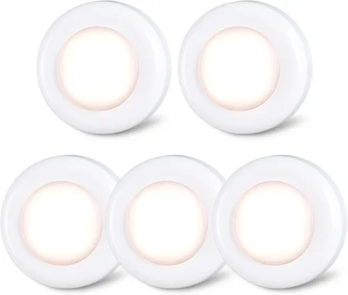 Vista 8 de STAR-SPANGLED Paquete de 5 luces pulsadoras de 2.8 pulgadas, luces táctiles adhesivas AAA, funciona con pilas, luces LED de botón adhesivas