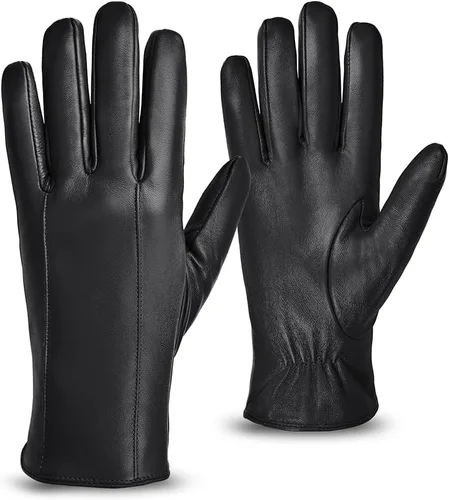 Vista 12 de MGGMOKAY Guantes de cuero para hombre, guantes de invierno de piel de oveja con forro