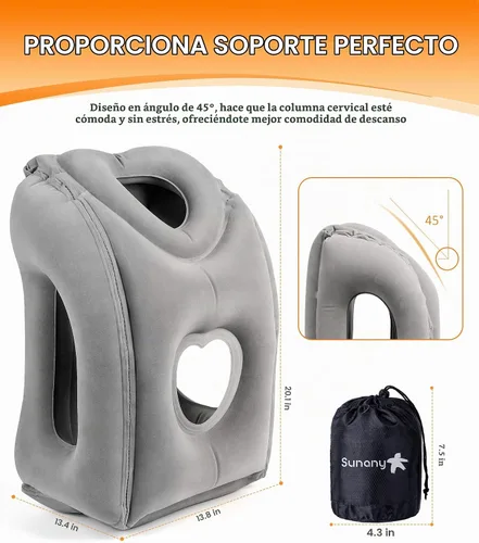Vista 5 de Sunany Almohada de viaje, almohada de avión mejorada para vuelos largos, almohada inflable para el cuello utilizada para aviones, automóviles, Gris