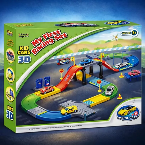 Vista 7 de Set de ensamble de "mi primera pista de carrera", incluye 3 autos a presión
