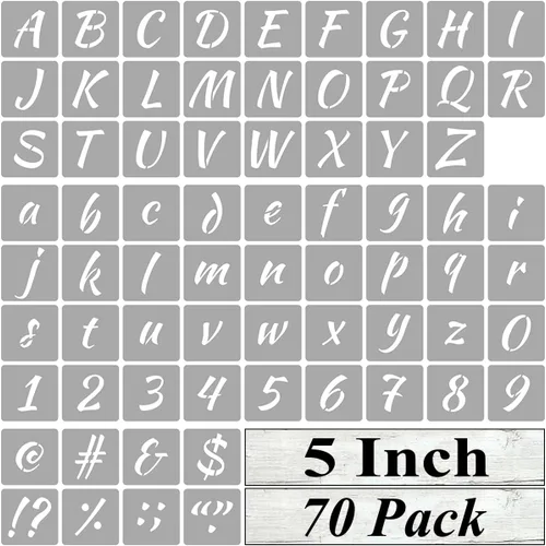 Vista 11 de Plantillas de letras del alfabeto de 1 pulgada para pintar, paquete de 70 plantillas de letras y números con letreros para pintar sobre madera