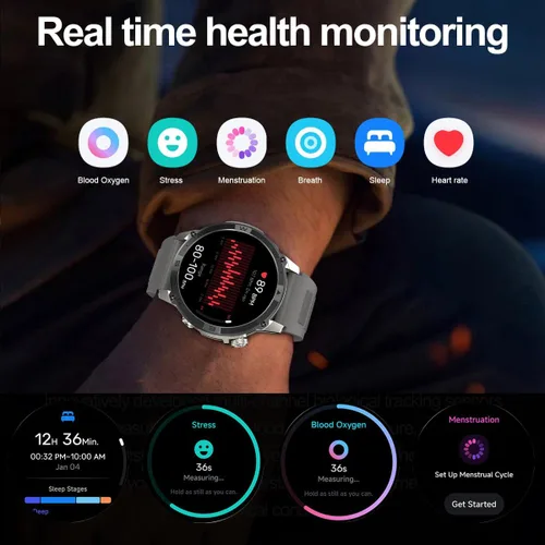 Vista 4 de Reloj inteligente para hombres y mujeres, rastreador de actividad física con GPS y brújula, pantalla AMOLED de 1.43 pulgadas, relojes de fitness