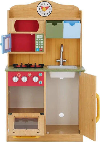 Vista 4 de Teamson Kids Little Chef Florence - Cocina interactiva clásica de madera con accesorios y espacio de almacenamiento para una fácil limpieza, grano