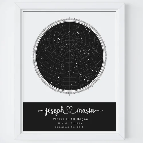 Vista 6 de Mapa de estrellas personalizado con fechas y lugar específicos, impresión de mapa de constelación personalizado, sin marco, arte de pared