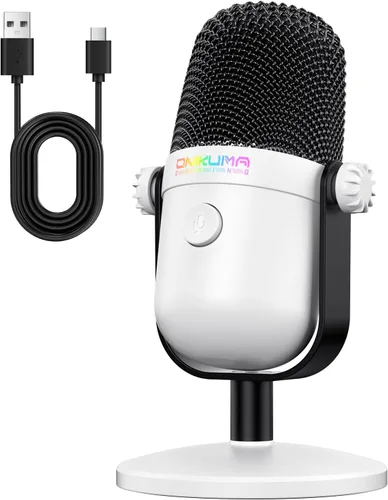 Vista 9 de Micrófono para juegos con cancelación de ruido y botón de silencio, micrófono de condensador USB para transmisión/grabación, diseño ultracompacto
