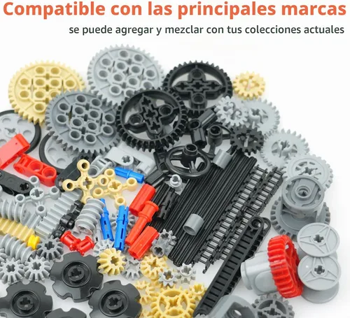 Vista 2 de Piezas técnicas de construcción, set de accesorios, engranajes, pines, conectores, ruedas, ejes, cremalleras, diferenciales, kits de motor, carros