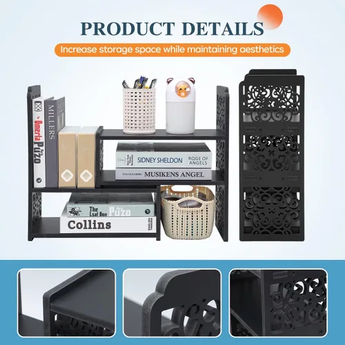 Vista 3 de EARTHSON Estante organizador de escritorio, estantería expandible para escritorio, estantería de escritorio pequeña, mini estantes ajustables