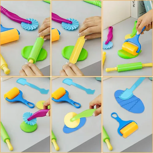 Vista 3 de Herramientas de arcilla, juego de herramientas de arcilla y masa para niños, kit de accesorios de masa artesanal con rodillo, espátula de corte