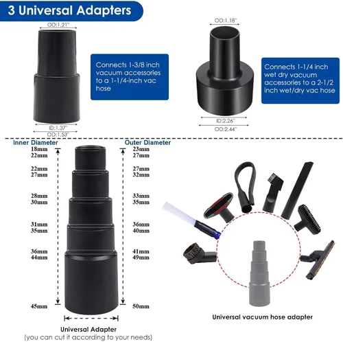 Vista 2 de Kit de 11 piezas universales de accesorios para aspiradora de 1 1/4" para accesorios de aspiradora de taller con accesorios de cepillo